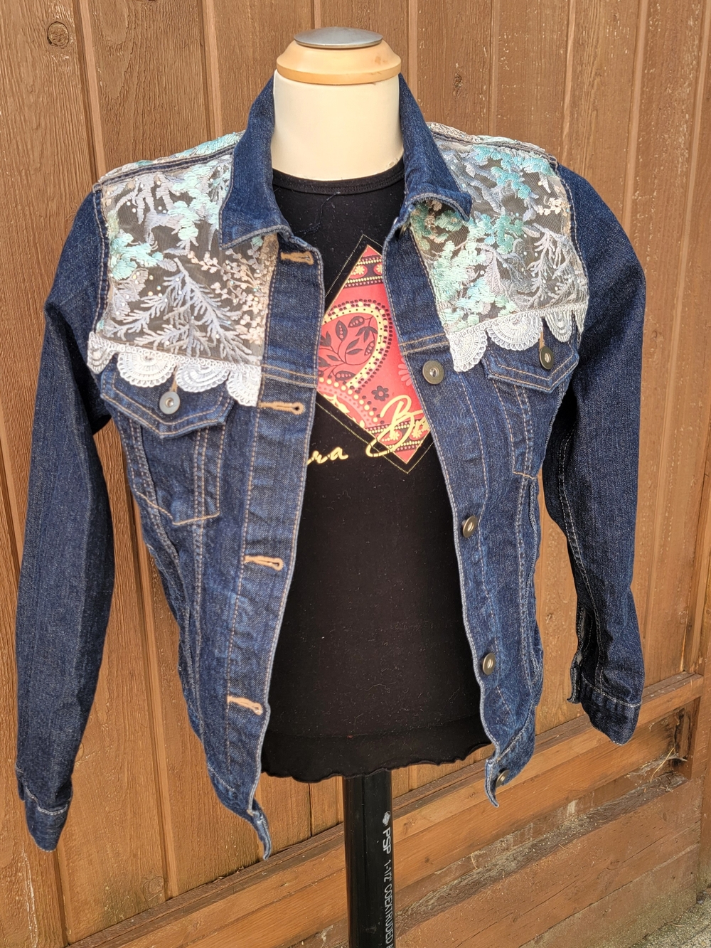 Upcycle by me. Denim Jacket with Lace Yoke - Blue